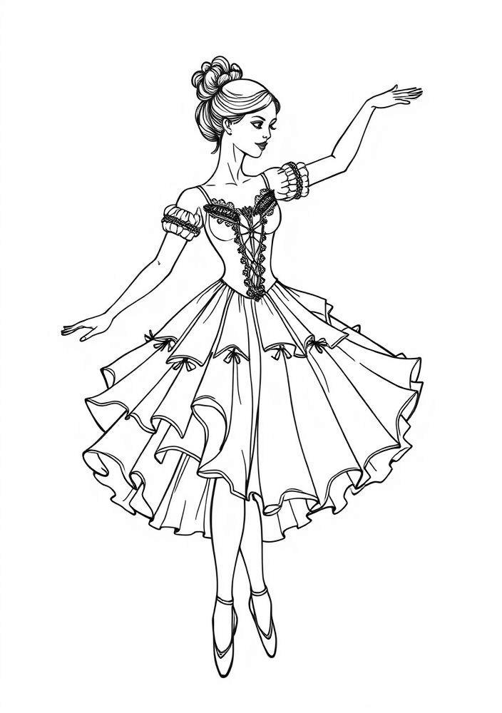 Desenho de Bailarina em Estilo Vintage para Colorir