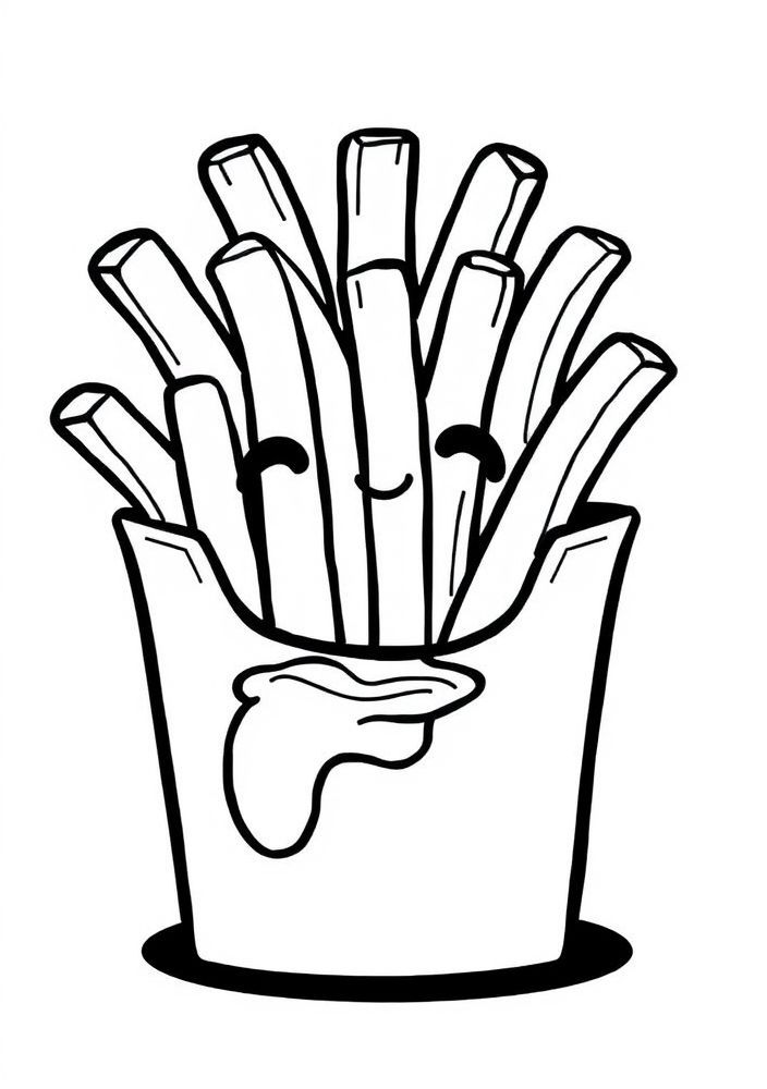 Desenho de Batatas Fritas com Molho para Colorir