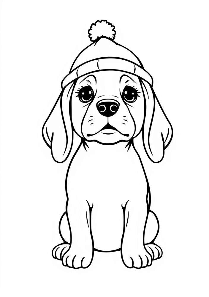 Desenho de Beagle com chapéu para colorir