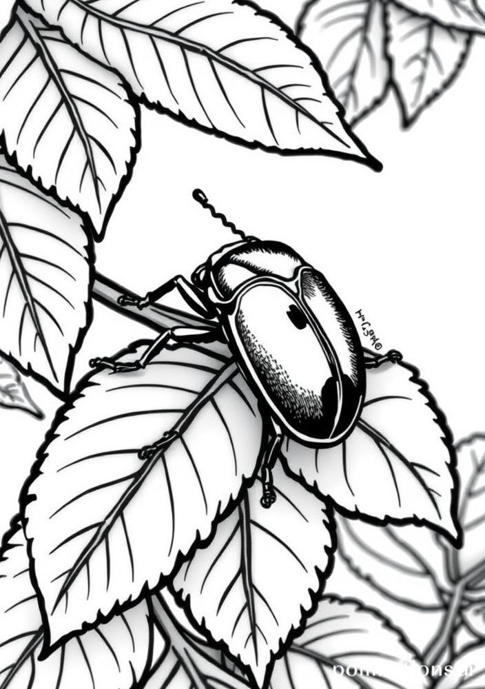 Desenho de Besouro na Folhagem para colorir