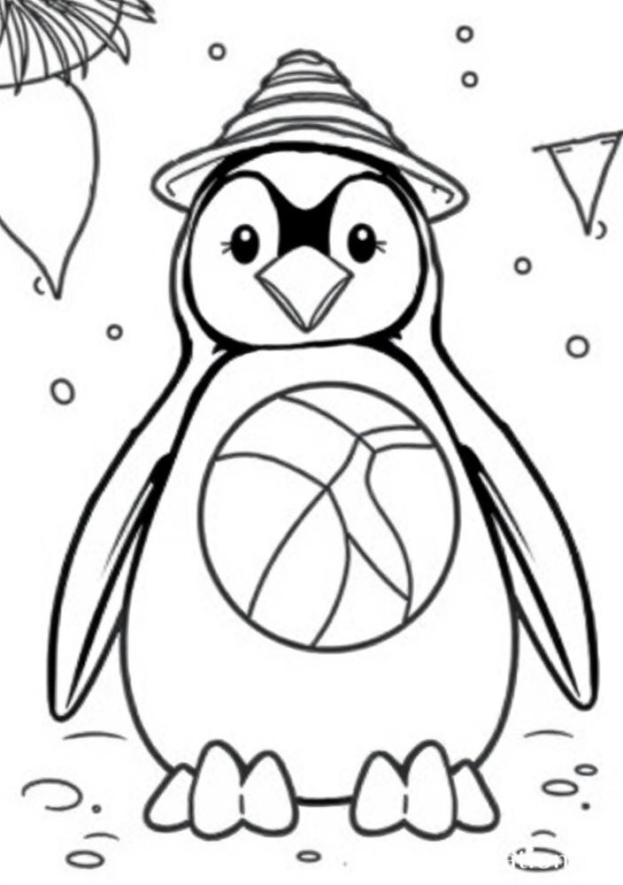Desenho de Bola de Praia com Pinguim em Festa
