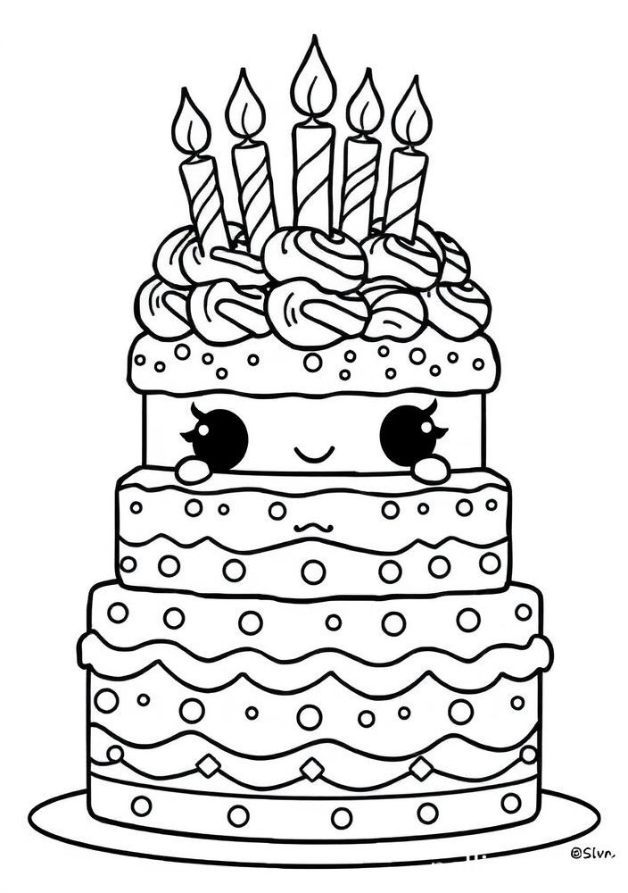 Desenho de Bolo Kawaii para colorir