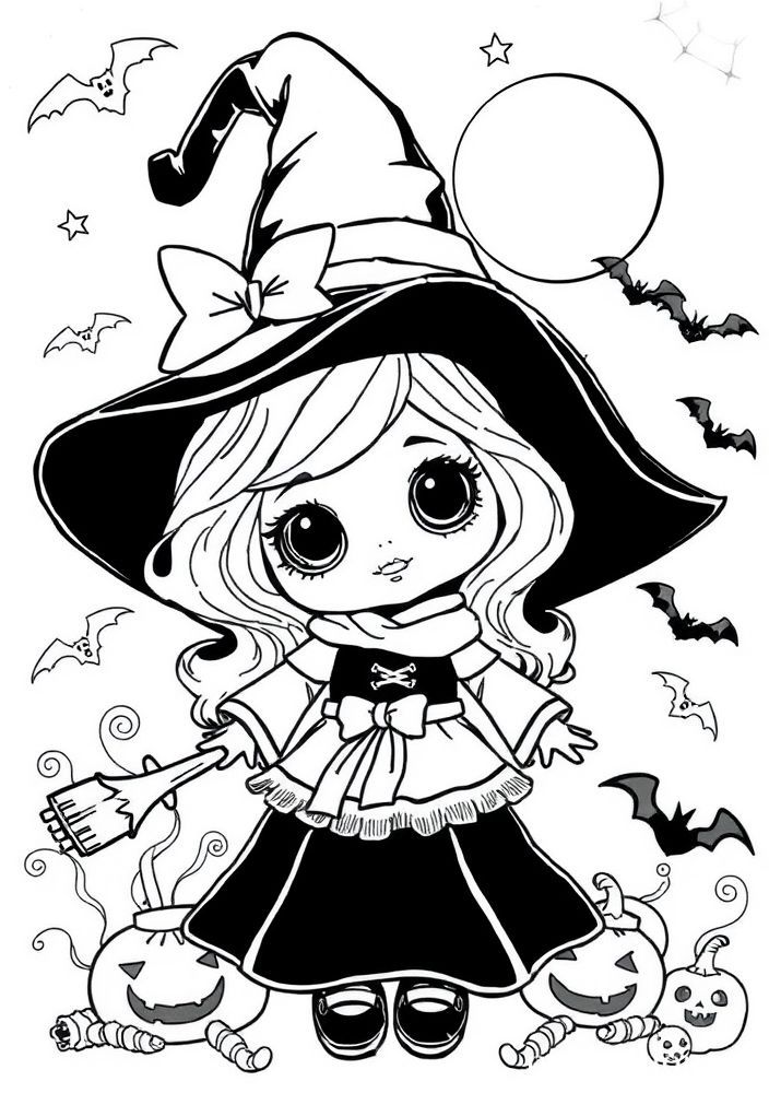 Desenho de Boneca Fantasia de Halloween para colorir