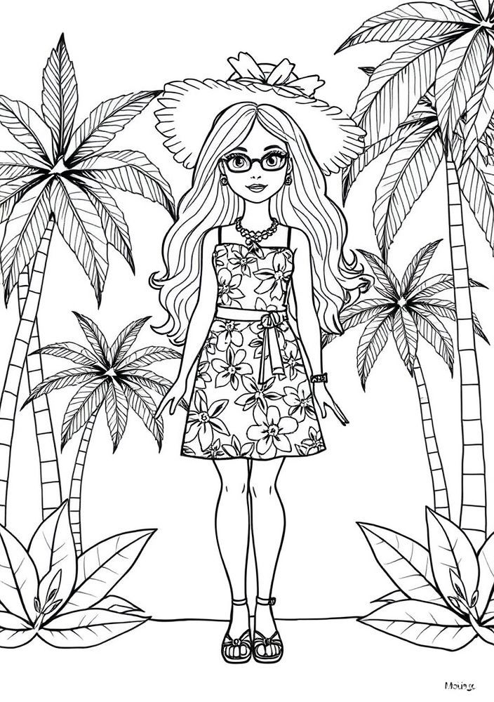 Desenho de Boneca Tropical para colorir