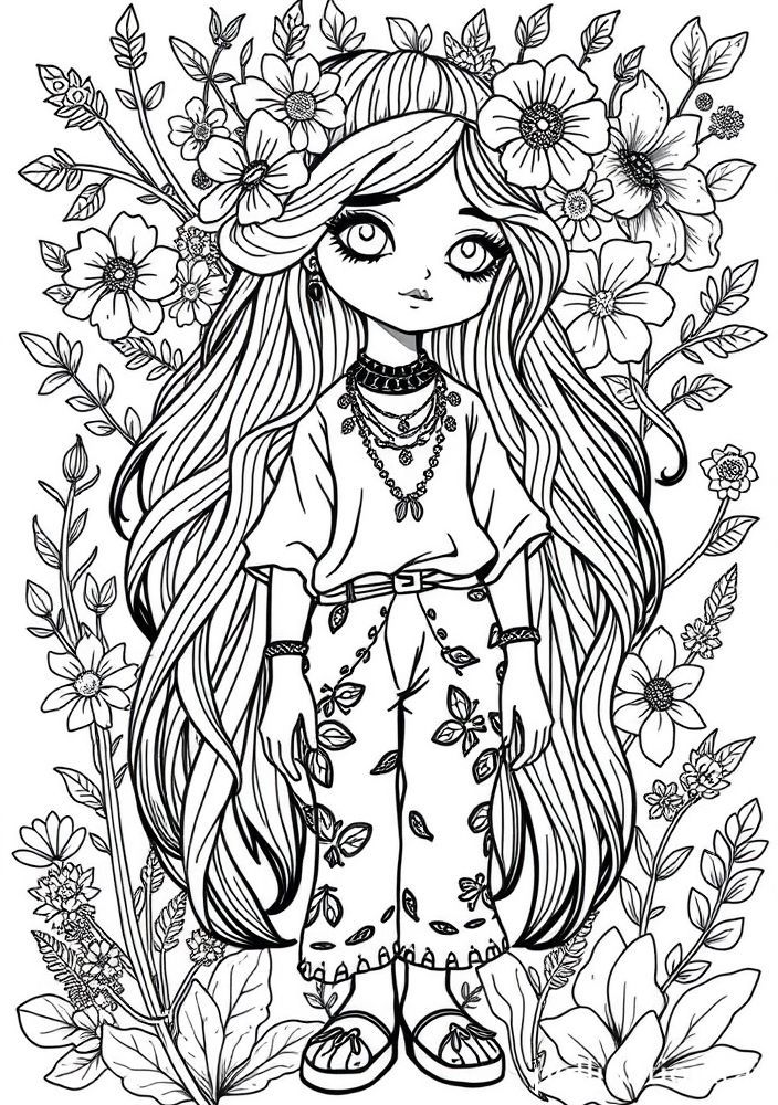 Desenho de Boneca de Estilo Boho para colorir