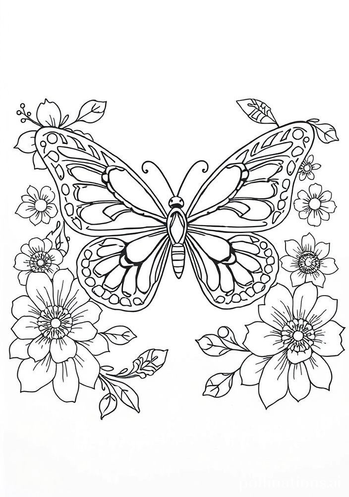 Desenho de Borboleta Floral para Colorir