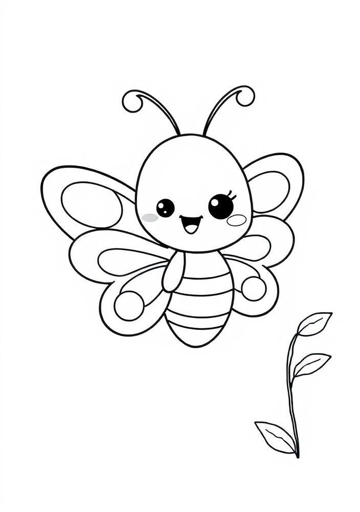 Desenho de Borboleta Kawaii para Colorir