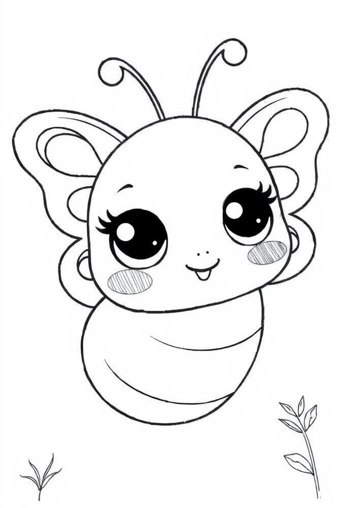 Desenho de Borboleta Kawaii para colorir