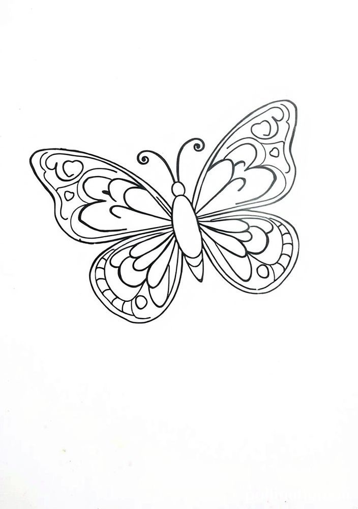 Desenho de Borboleta com Corações para Colorir