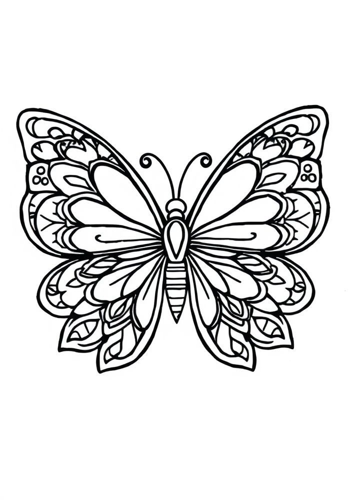 Desenho de Borboleta com Detalhes de Mandala para Colorir