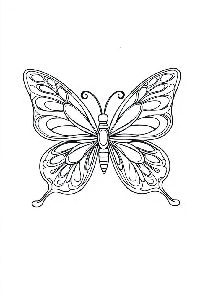 Desenho de Borboleta com Detalhes de Penas para Colorir