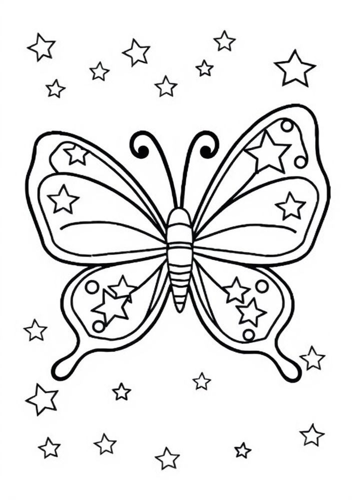 Desenho de Borboleta com Estrelas para Colorir