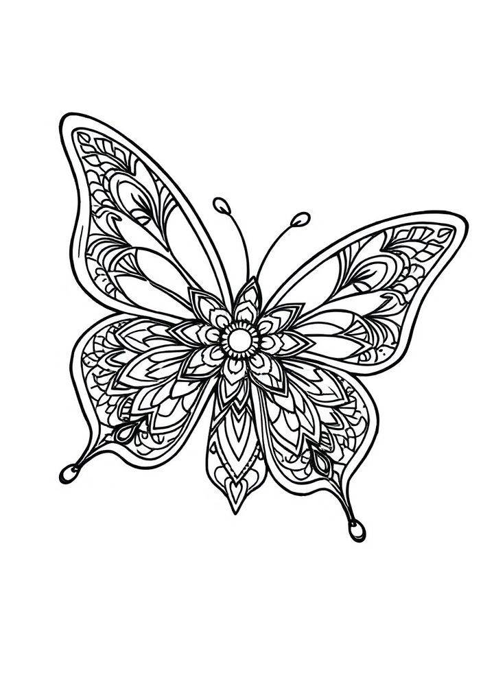 Desenho de Borboleta com Mandala para Colorir