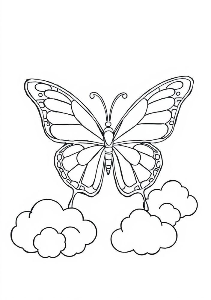Desenho de Borboleta com Nuvens para colorir