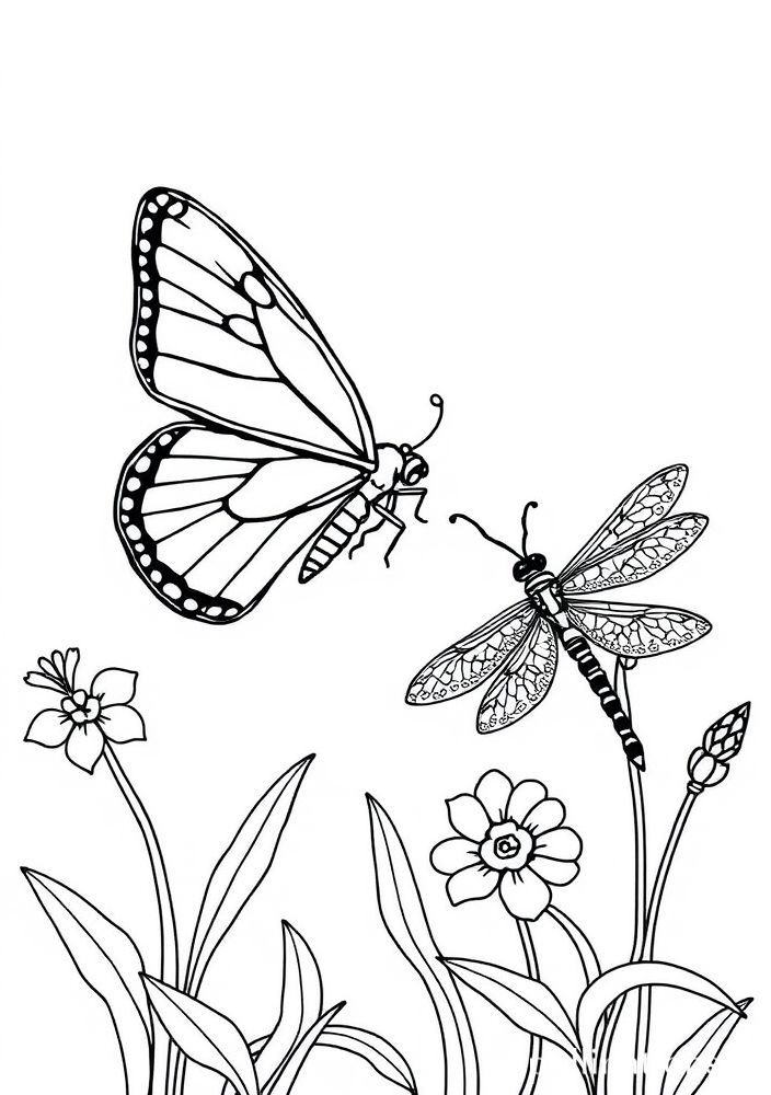 Desenho de Borboleta e Libélula para colorir