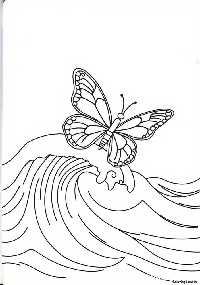 Desenho de Borboleta e Onda do Mar para Colorir