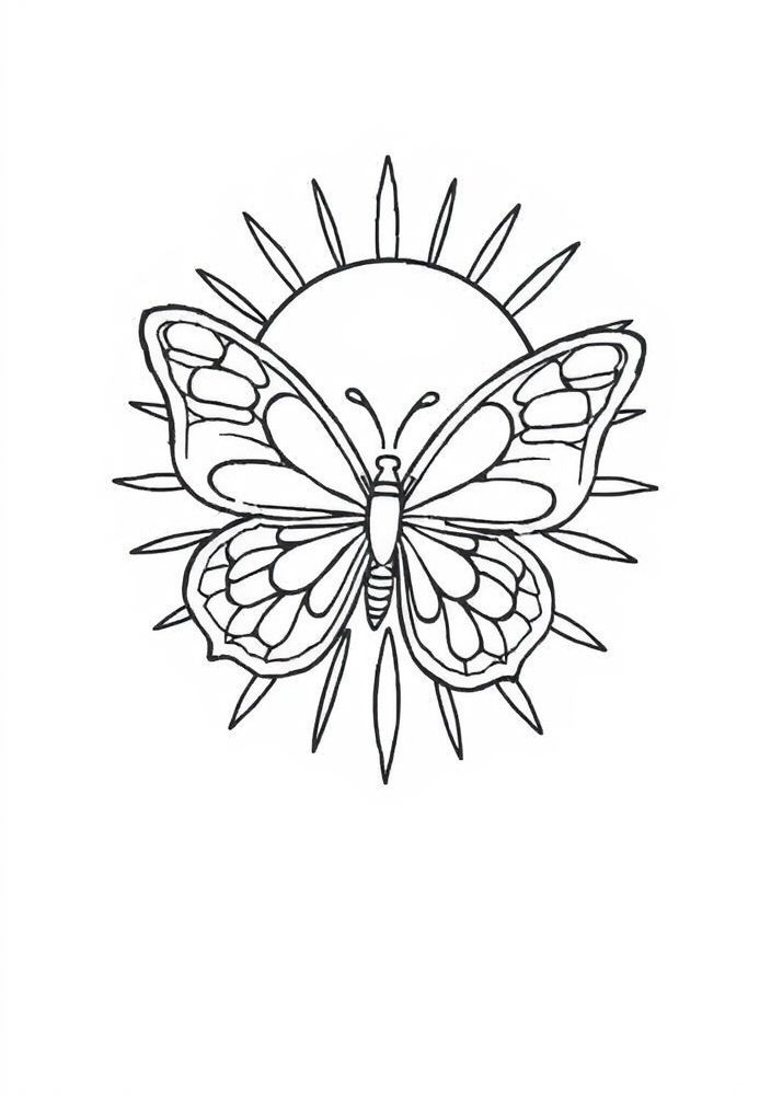 Desenho de Borboleta e Sol para Colorir