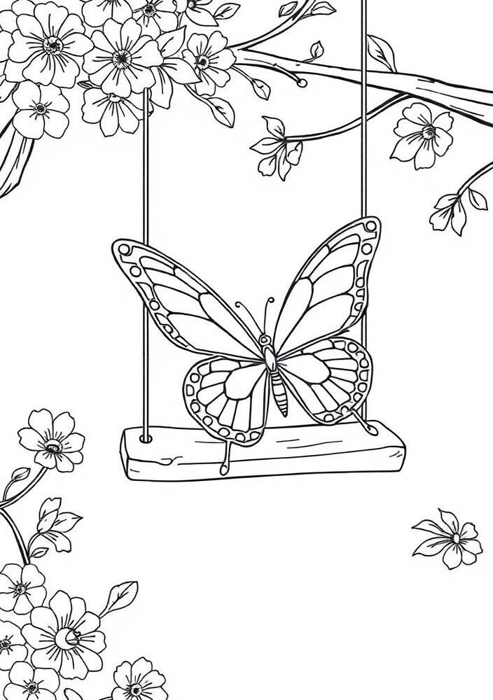Desenho de Borboleta em um Balanço para Colorir