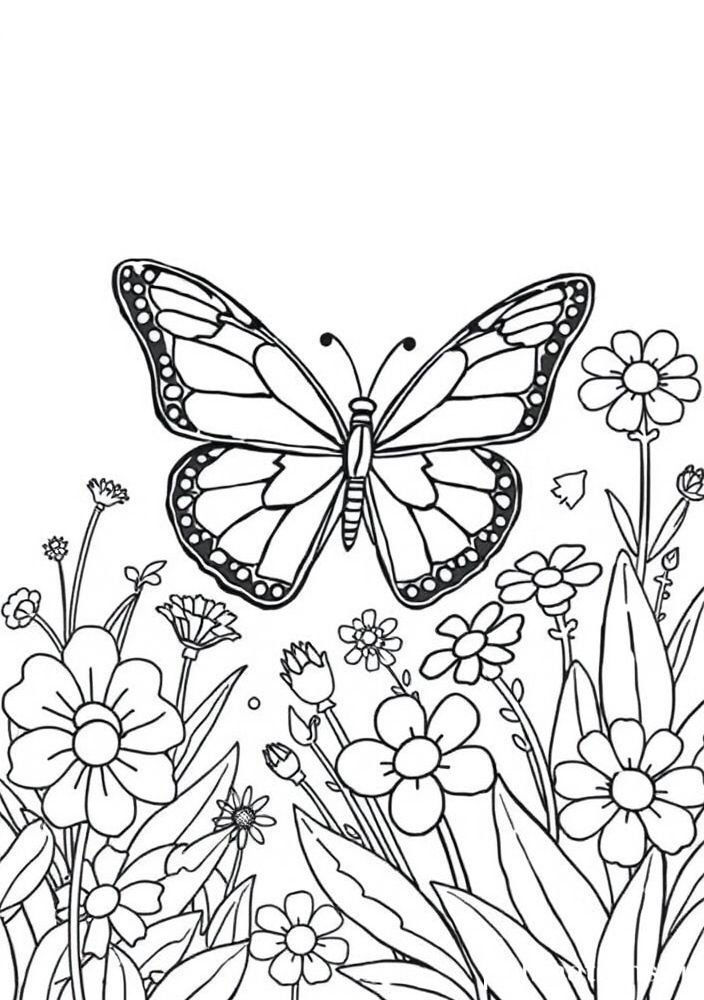 Desenho de Borboleta em um Jardim Colorido