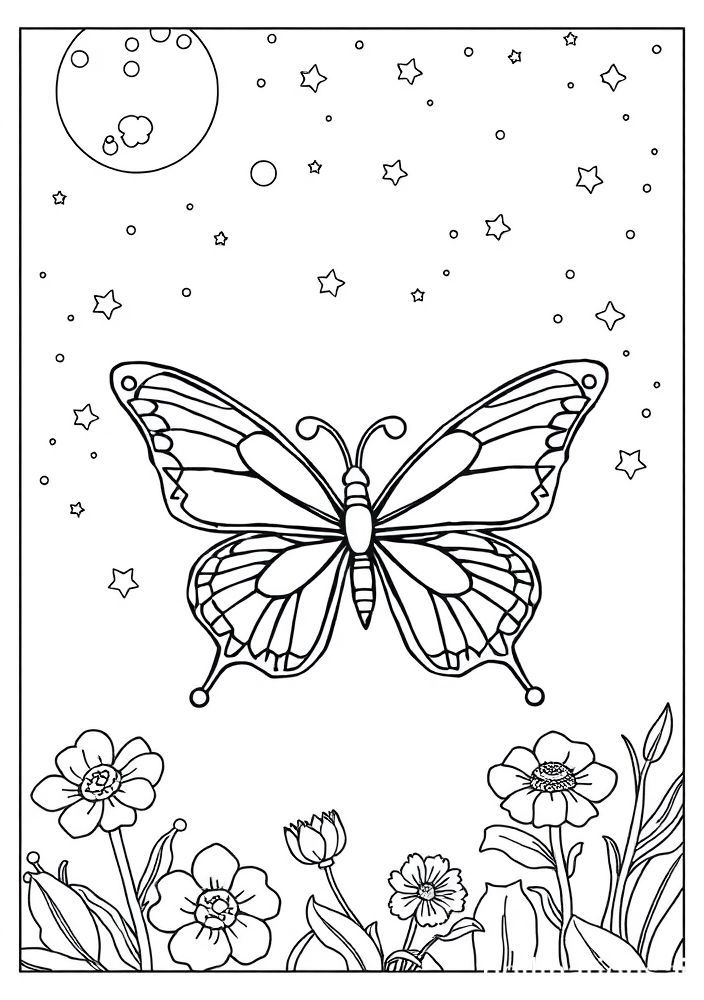 Desenho de Borboleta no Céu à Noite para colorir