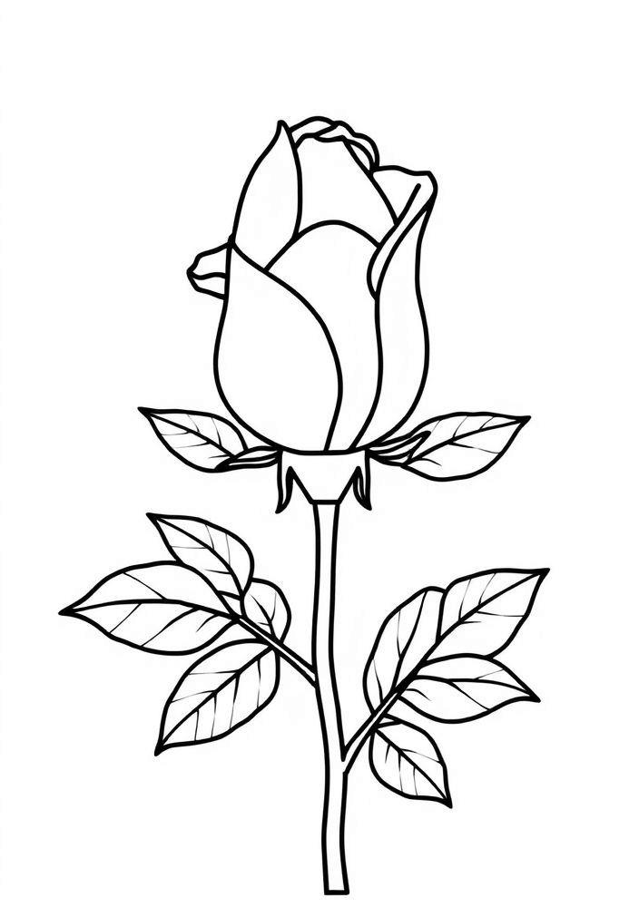 Desenho de Botão de Rosa para Colorir