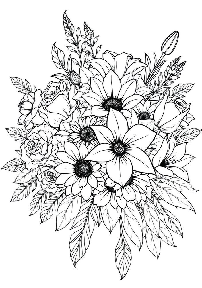 Desenho de Bouquet de Flores para colorir