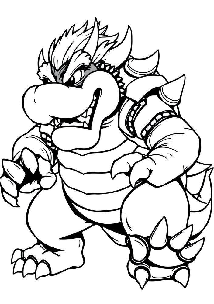 Desenho de Bowser em modo de ataque para colorir