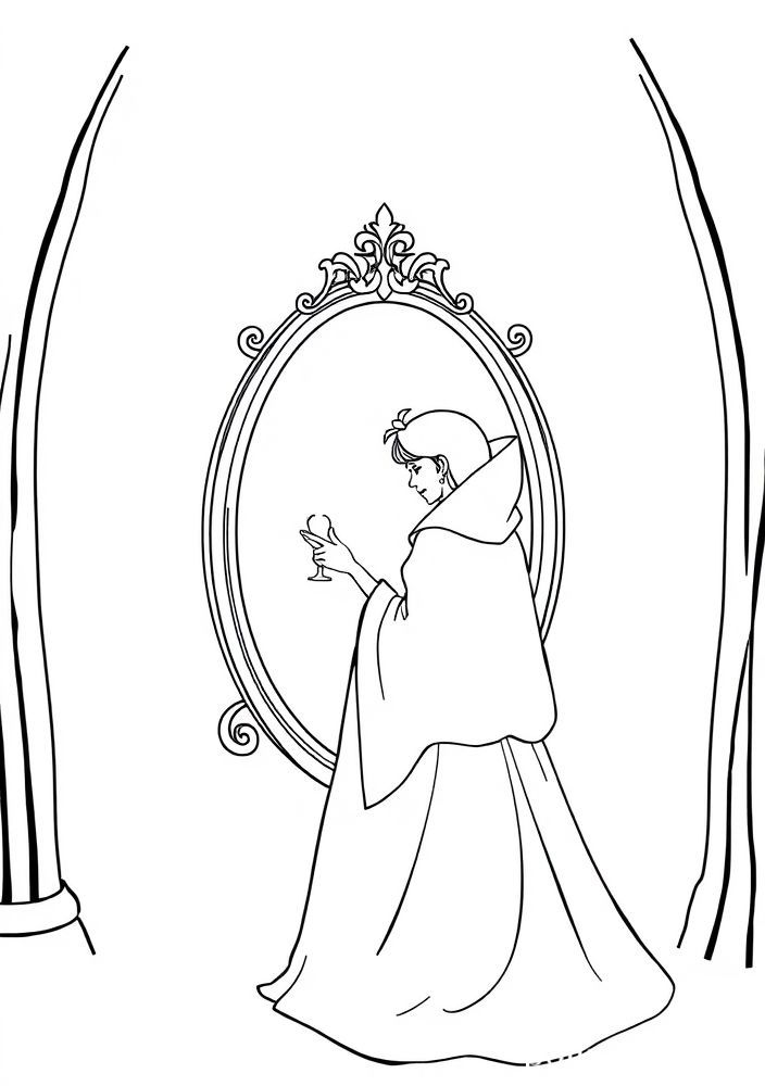 Desenho de Branca de Neve com o espelho mágico para colorir