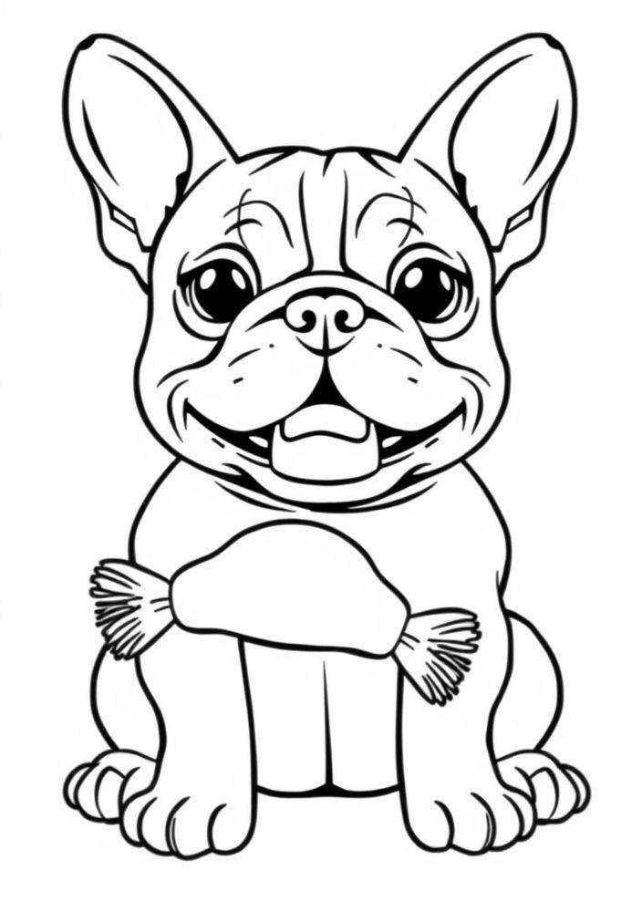 Desenho de Bulldog Francês com brinquedo para colorir