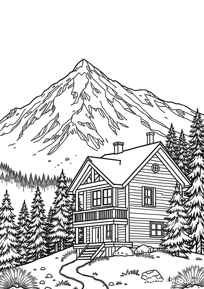 Desenho de Cabana de Montanha para colorir