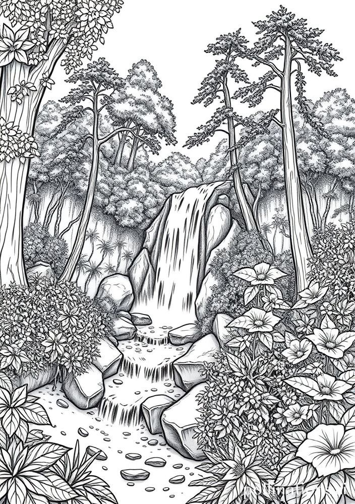Desenho de Cachoeira em um Vale para Colorir