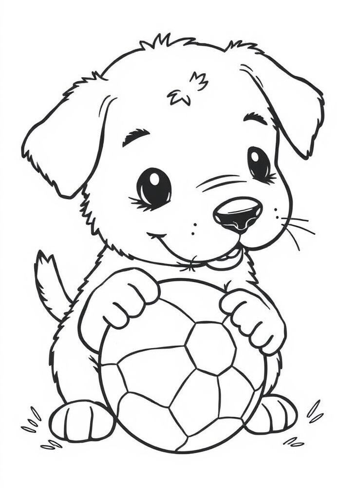 Desenho de Cachorrinho brincando com bola para colorir