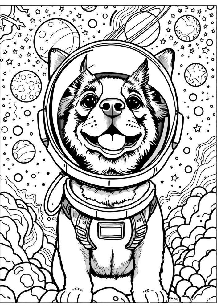 Desenho de Cachorro com Chapéu de Astronauta para colorir