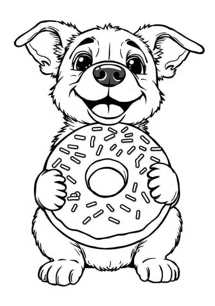 Desenho de Cachorro e Donut para Colorir