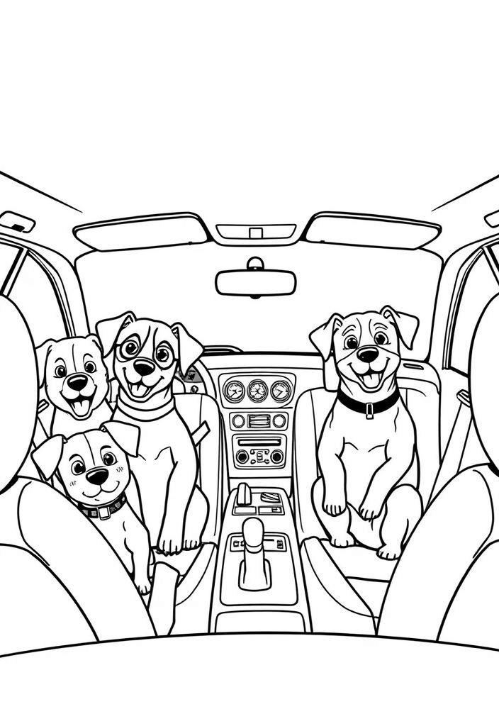 Desenho de Cachorros em um Carinho para Colorir