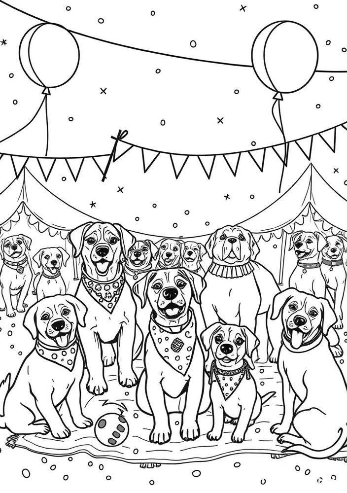 Desenho de Cães em um Festival para Colorir