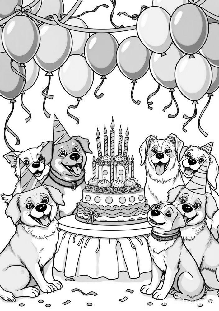 Desenho de Cães em uma Festa de Aniversário para colorir