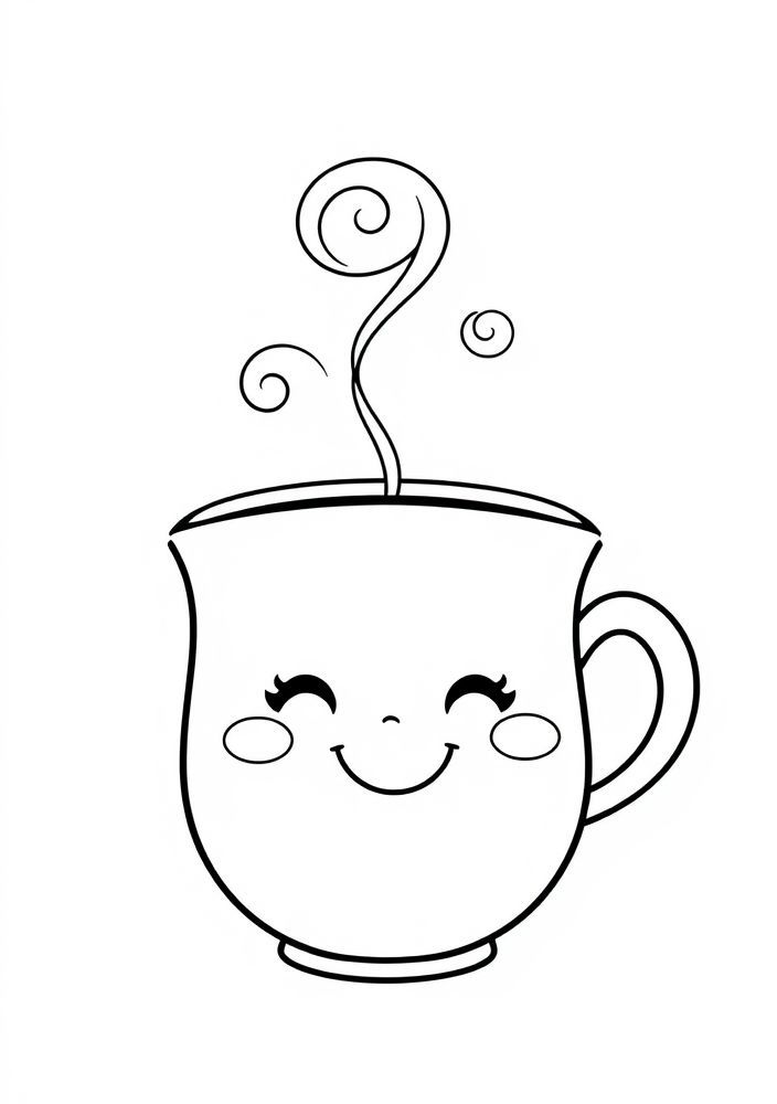 Desenho de Café Kawaii para colorir
