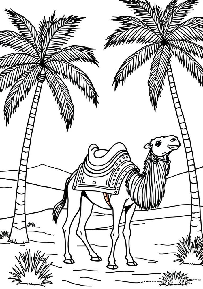 Desenho de Camelo no Deserto para colorir