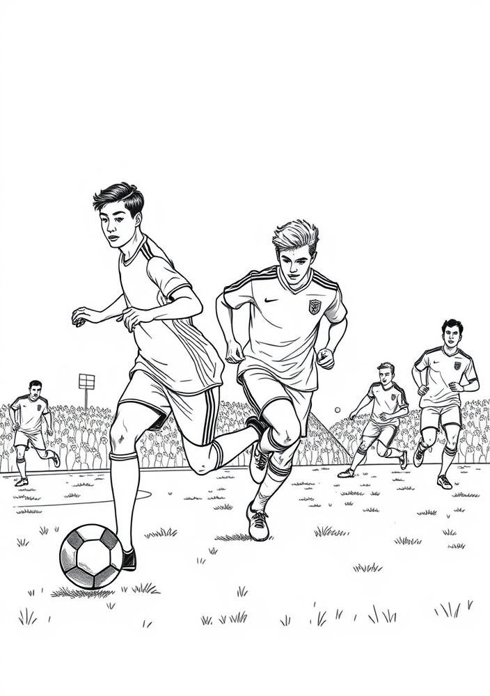 Desenho de Campeonato de Futebol em Andamento para colorir