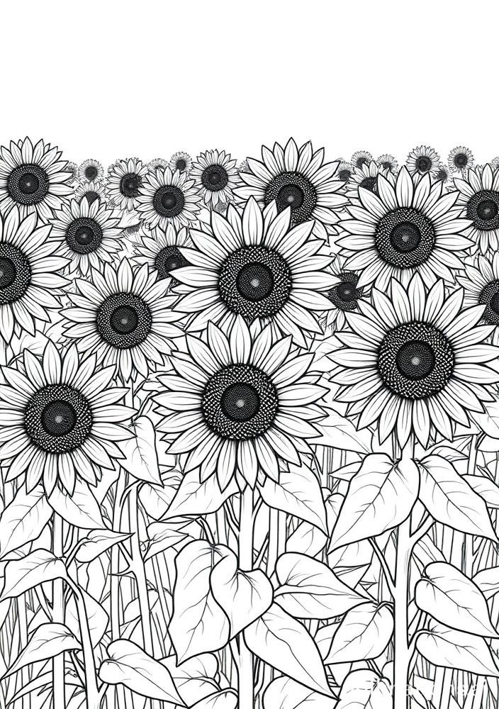 Desenho de Campo de Girassóis para colorir