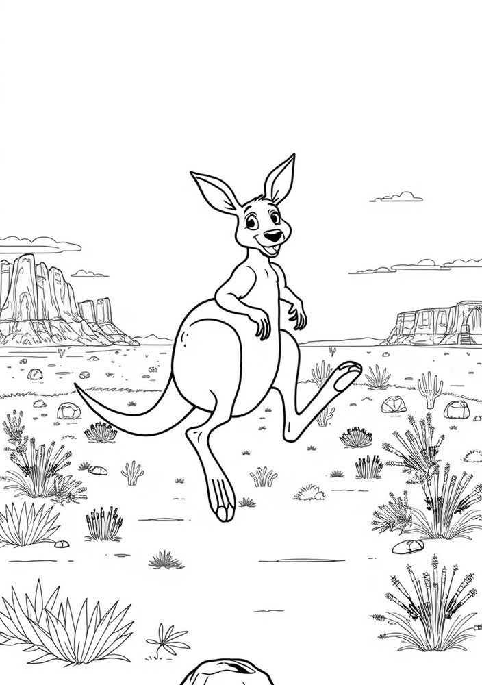 Desenho de Canguru Saltitante para Colorir