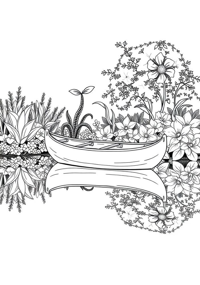 Desenho de Canoa no Lago do Jardim para colorir