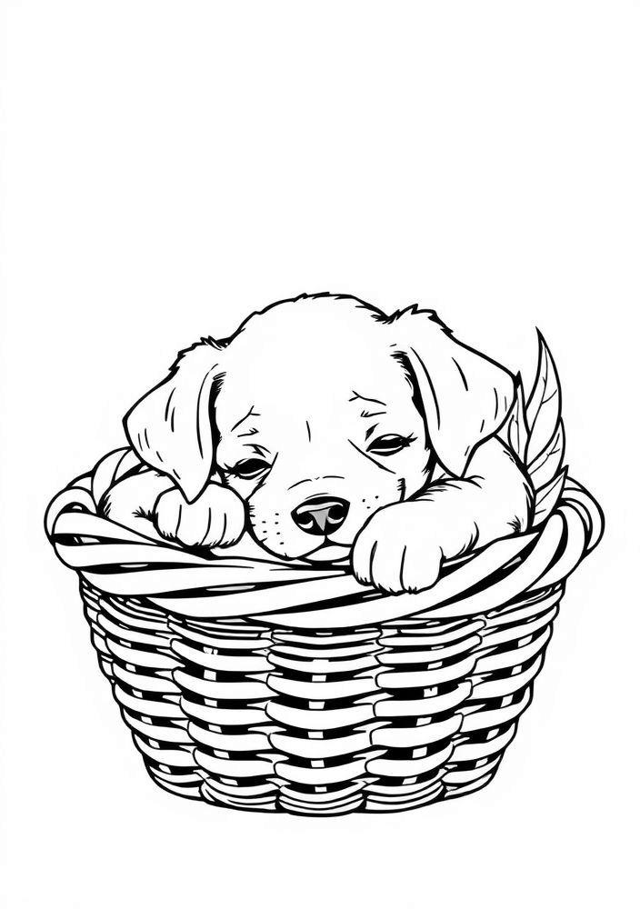 Desenho de Cão de Estimação em um Cesto para Colorir