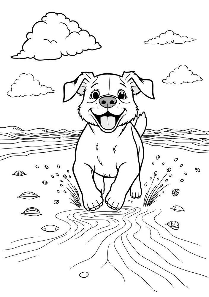 Desenho de Cão em um Dia de Praia para Colorir