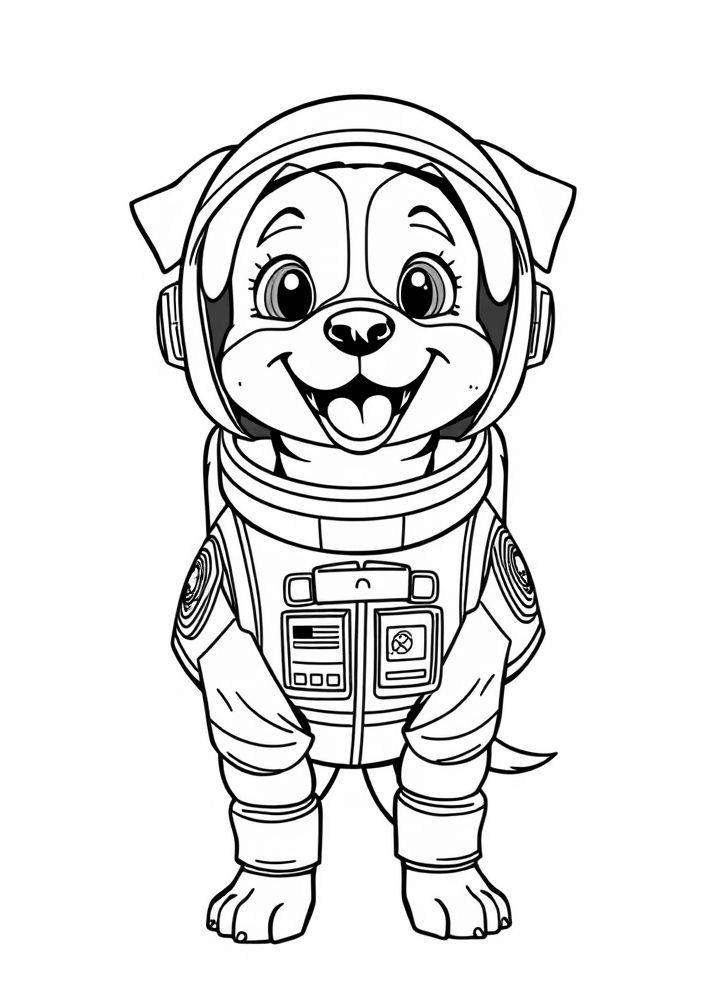 Desenho de Cão em uma Aventura Espacial para Colorir