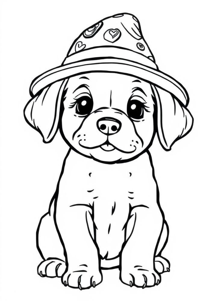 Desenho de Cãozinho com Chapéu para colorir