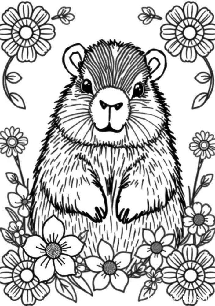 Desenho de Capivara com Flores para colorir