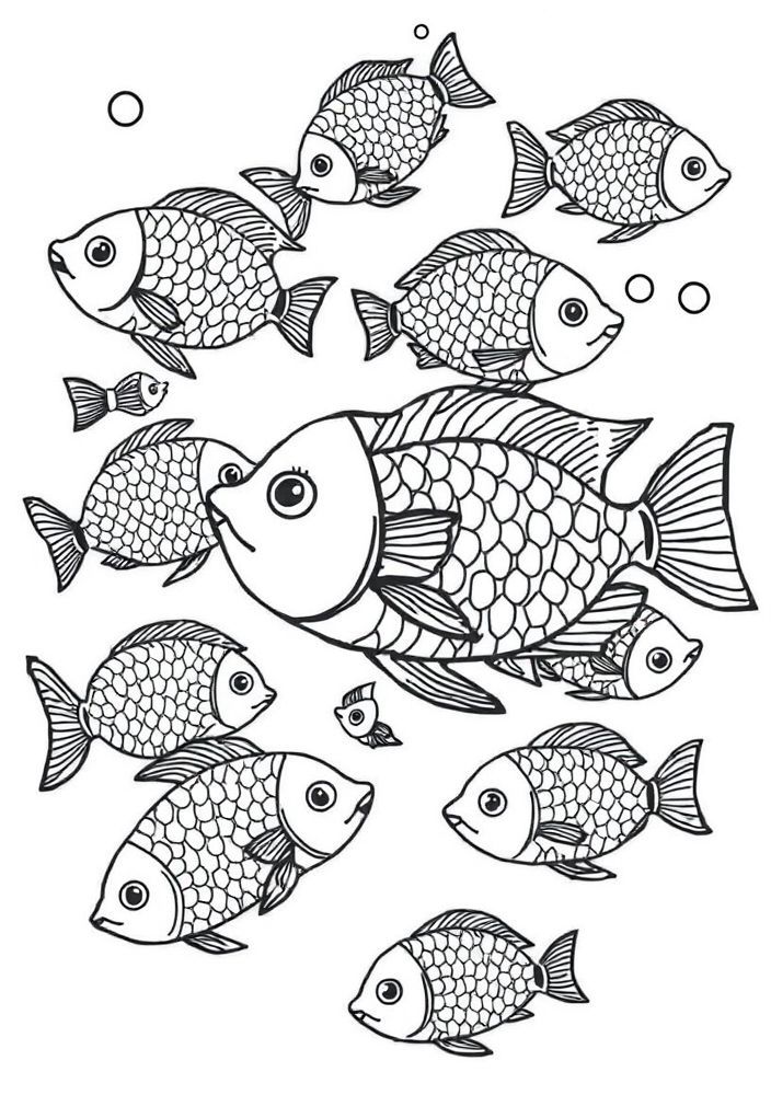 Desenho de Cardume de Peixes para colorir