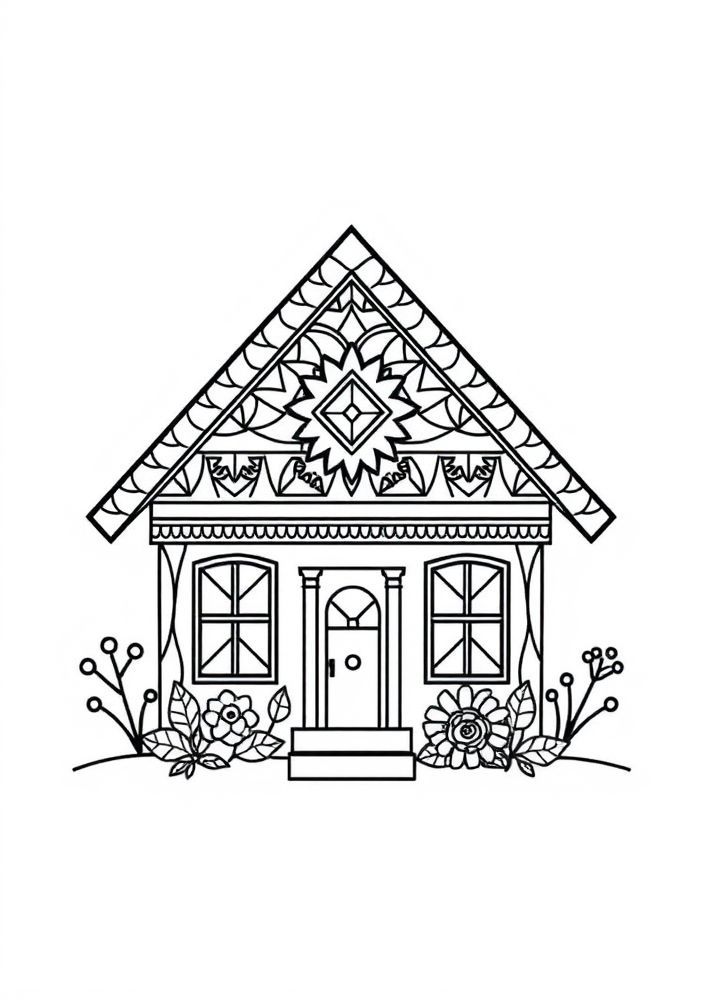 Desenho de Casa Criativa com Formas Geométricas para colorir
